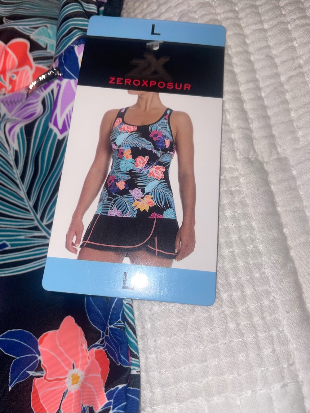 ZeroXposur Black Floral Tankini with Coral, Teal & Purple Accents - Picture 2 of 3